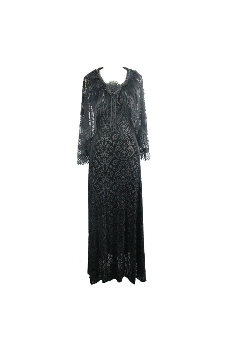 Dark Pattern Velvet Shawl Gothic Slip Dress for Women Lace
