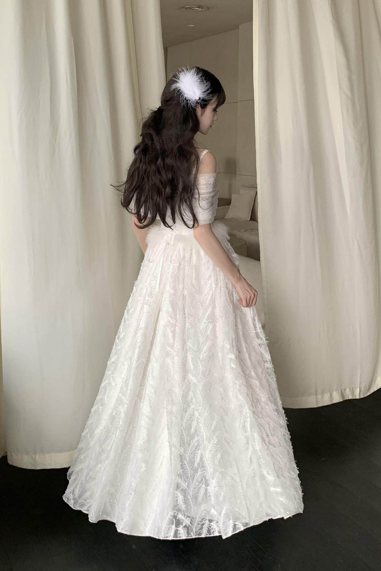 Ivory Moonlight Off-Shoulder Jacquard Embroidered Bow Gothic JSK