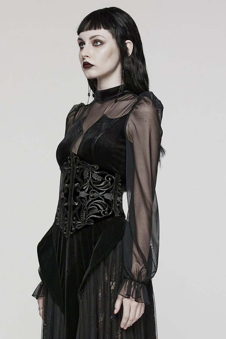 Gothic Corset with Lace-Up Zipper, Embroidered Women's Top