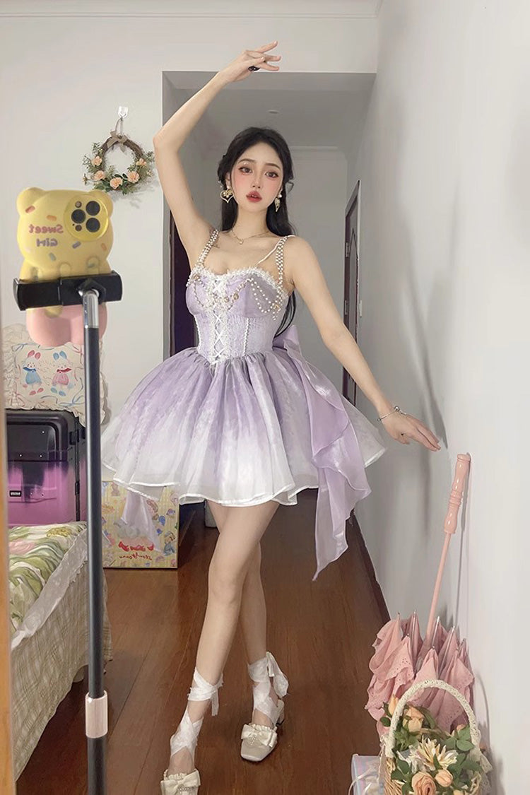 Lilac Sleeveless Bow-Adorned Princess Bridesmaid Jumper Dress
