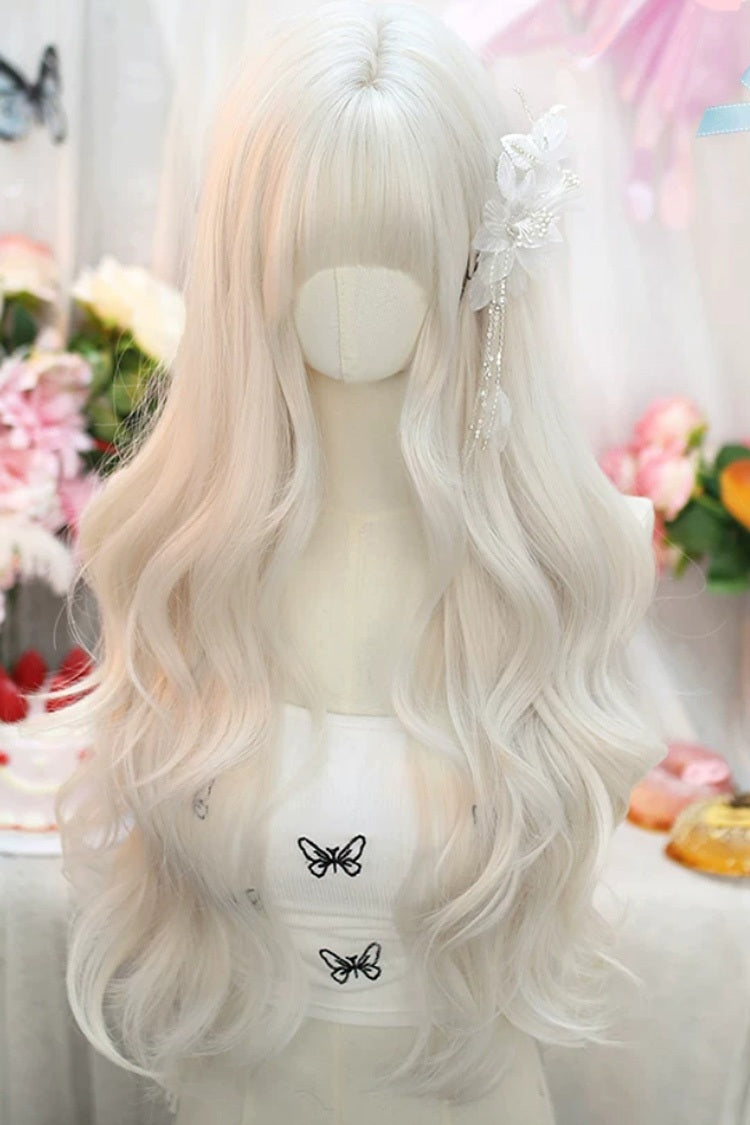 Milk Grey Blunt Bangs Curly Lolita Wig
