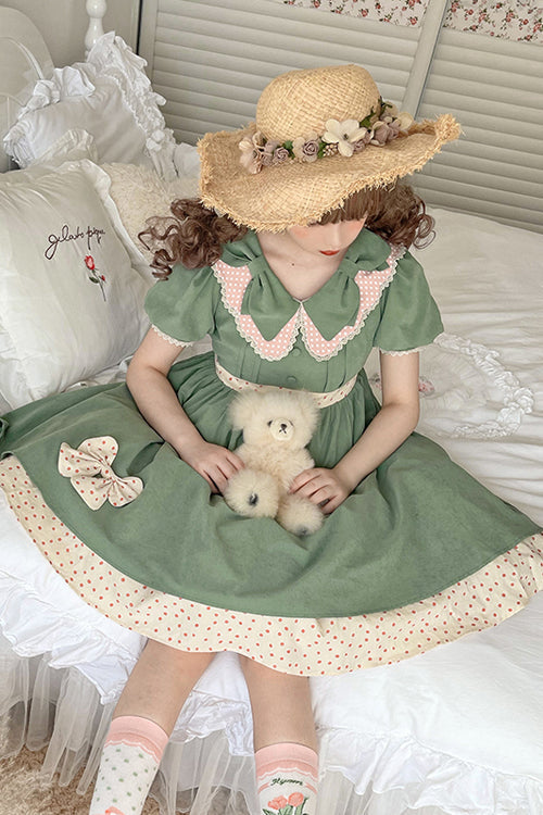 Jade Peter Pan Collar Bowknot Short-Sleeve Sweet Lolita OP