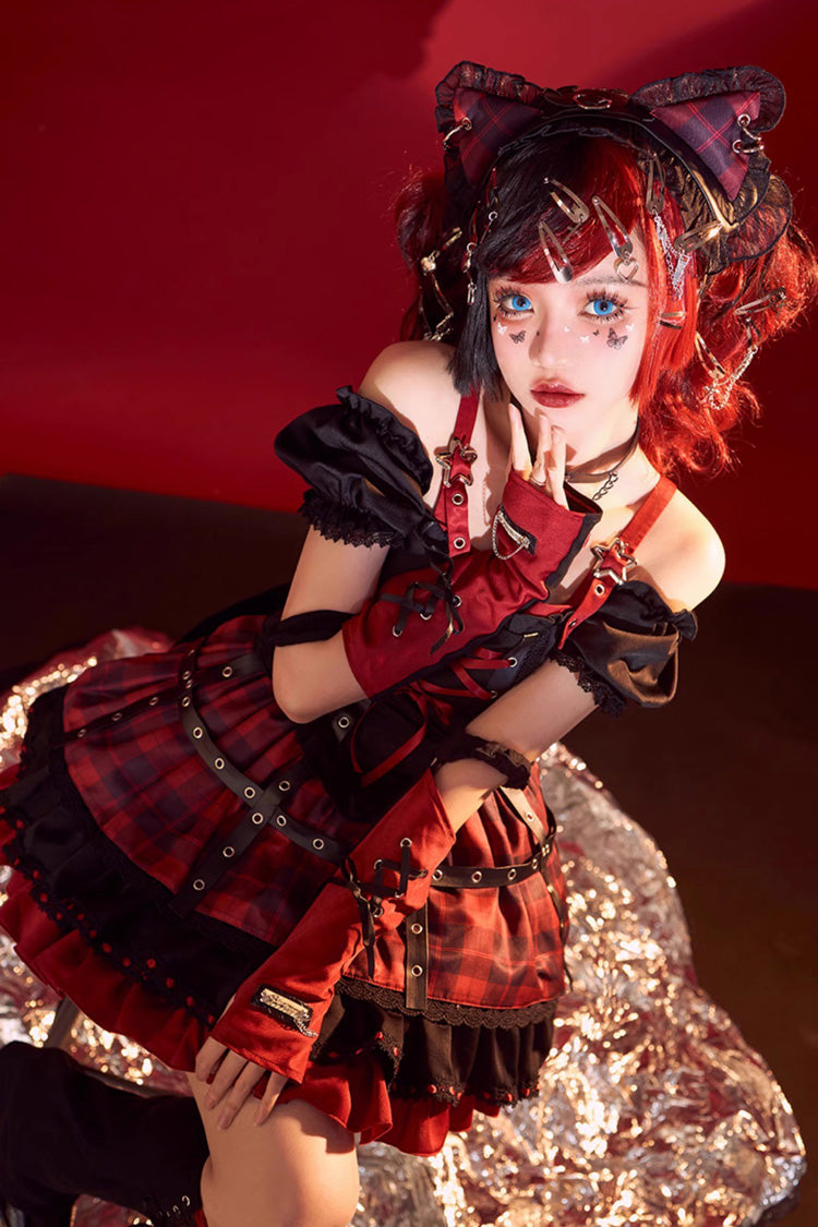 Black Red Print Ruffle Lace Up Gothic Japanese Princess Jsk Dress