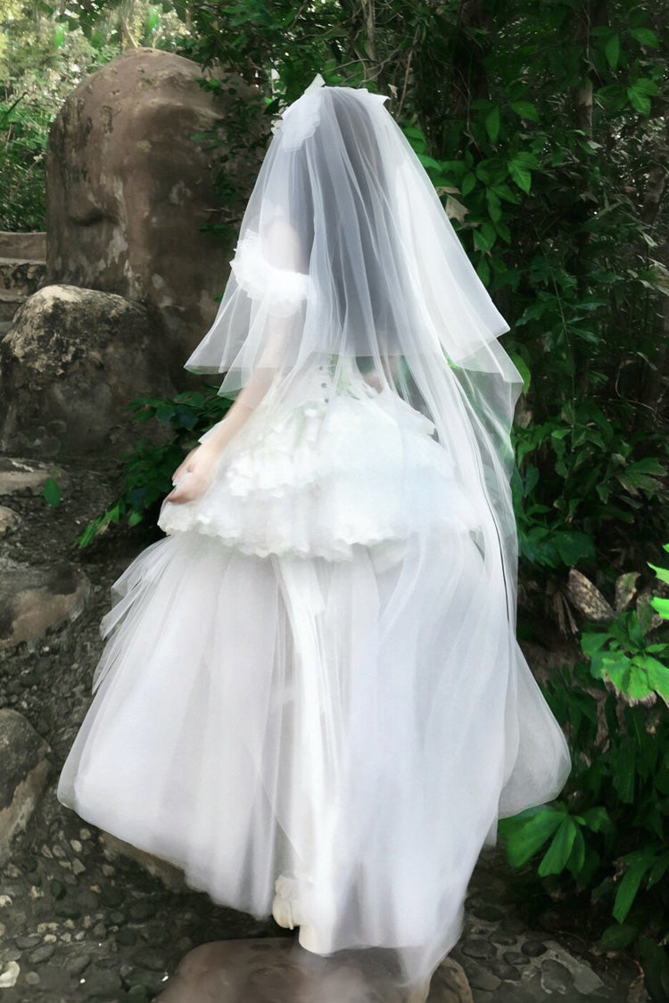 Ivory Square Collar Ruffled Classic Gothic Dress Set - Pure White Prayer · Snow Love