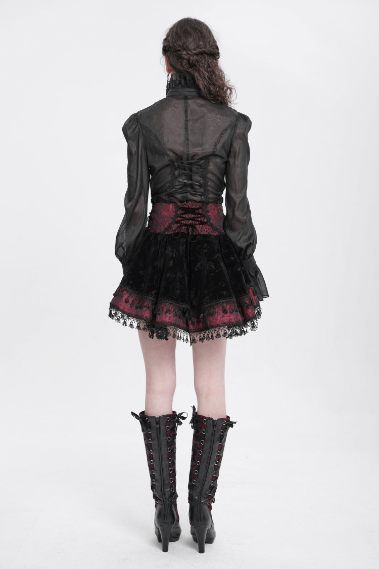 Noir & Scarlet Tassel Print Gothic Mini Skirt