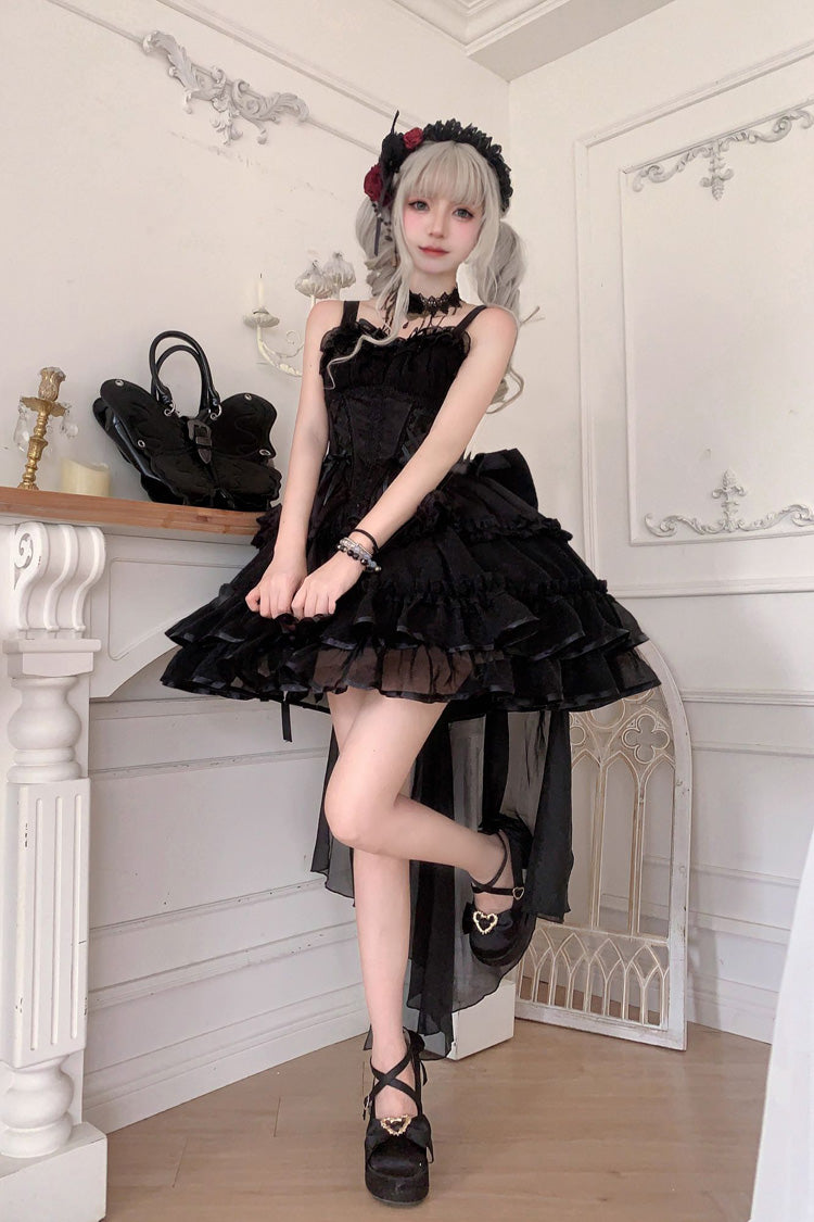 Triple-Layered Ballet Gothic JSK with Lace-Up Front