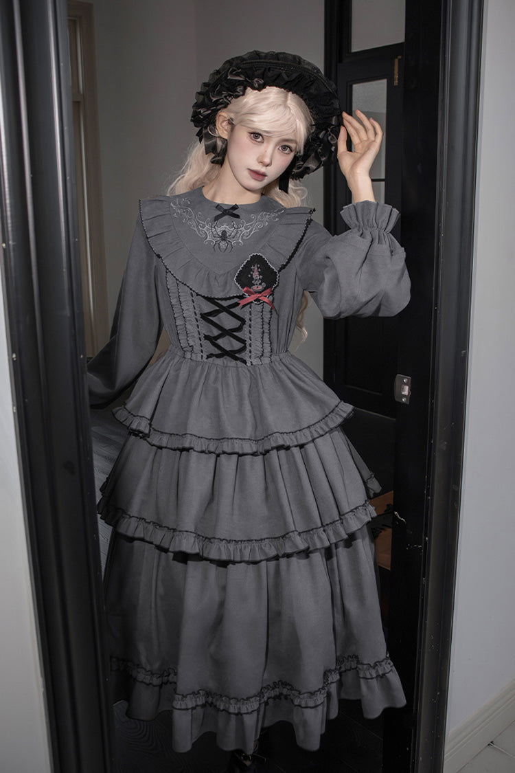 Castle Night Long Sleeved Ruffled Embroidered Gothic Lolita Dress