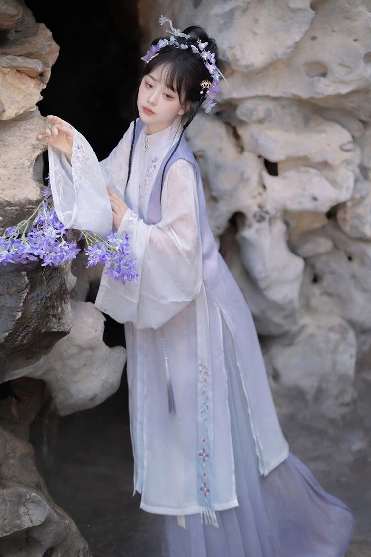 Lilac High-Waisted Embroidered Hanfu Full Set with Long Sleeves