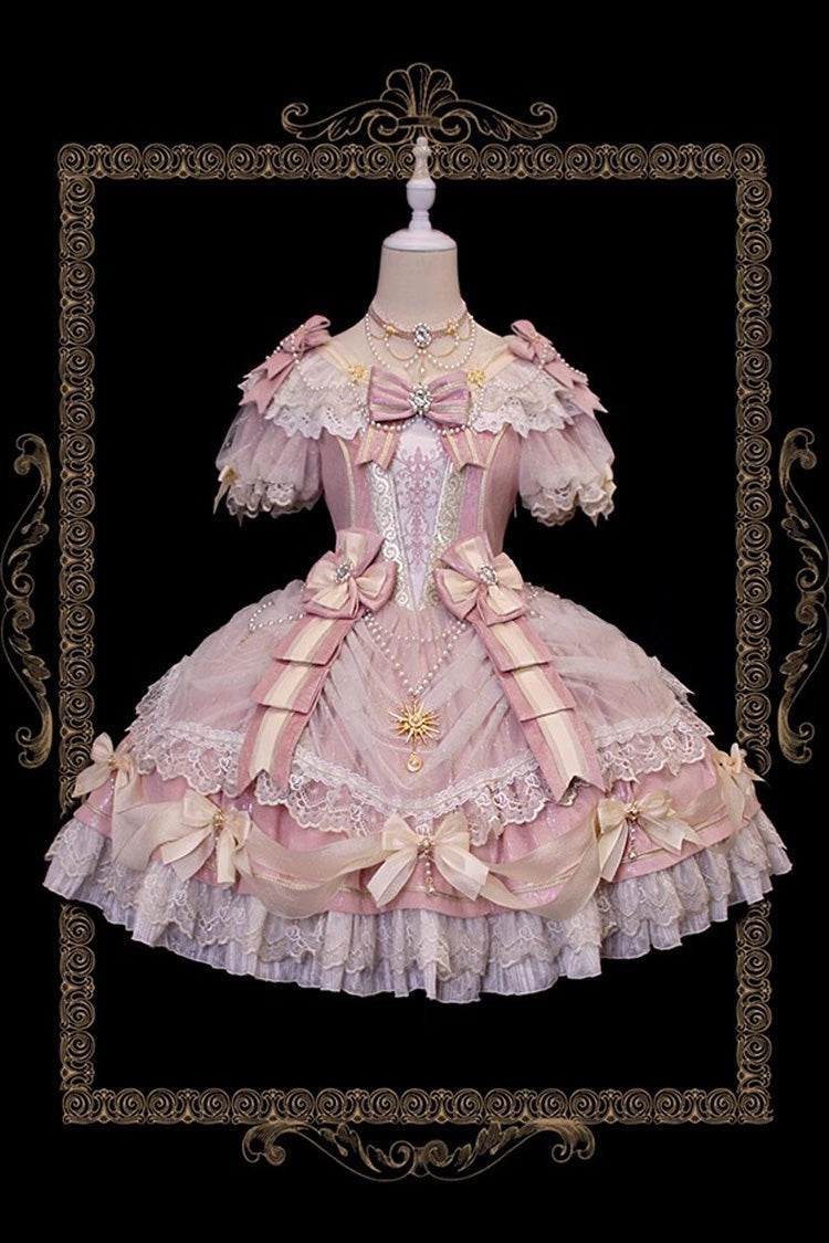 Sweet Lace Dress with Multi-Layer Ruffle in Pink