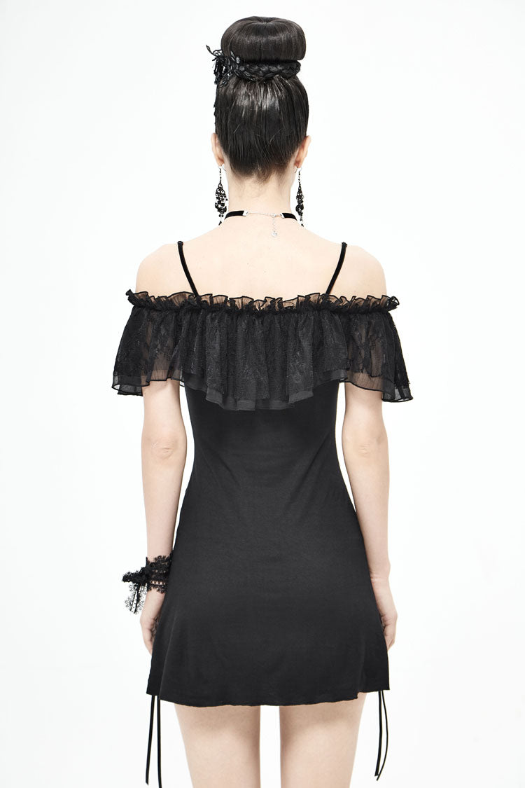 Off-Shoulder Chest Frilly Punk Tee for Women with Lace-Up Detail
