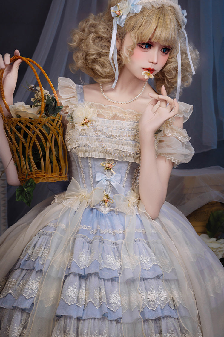 Multi-Layered Ruffle Bow Ballet Lolita JSK Dress