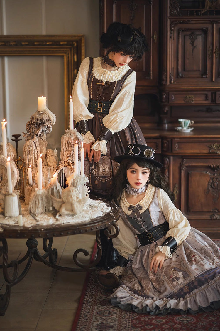 Lantern-Sleeved Lolita Dress with Ruffled Demon Print