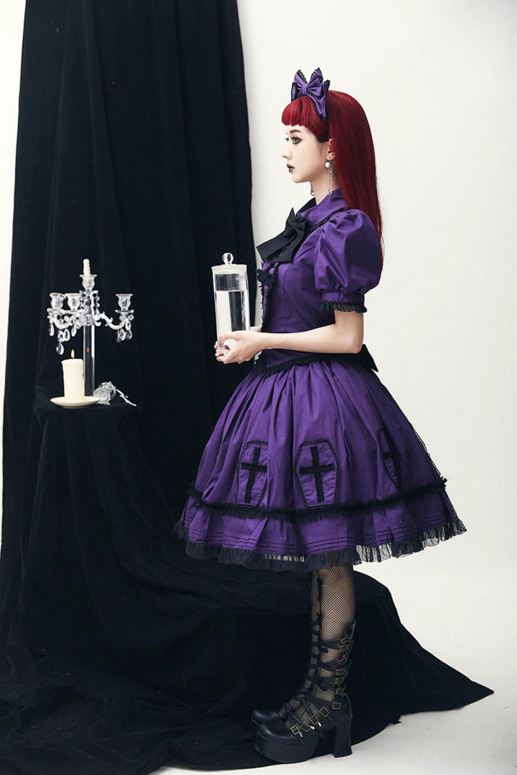 Grape Halloween Cross Puff-Sleeve Two-Piece Gothic Outfit