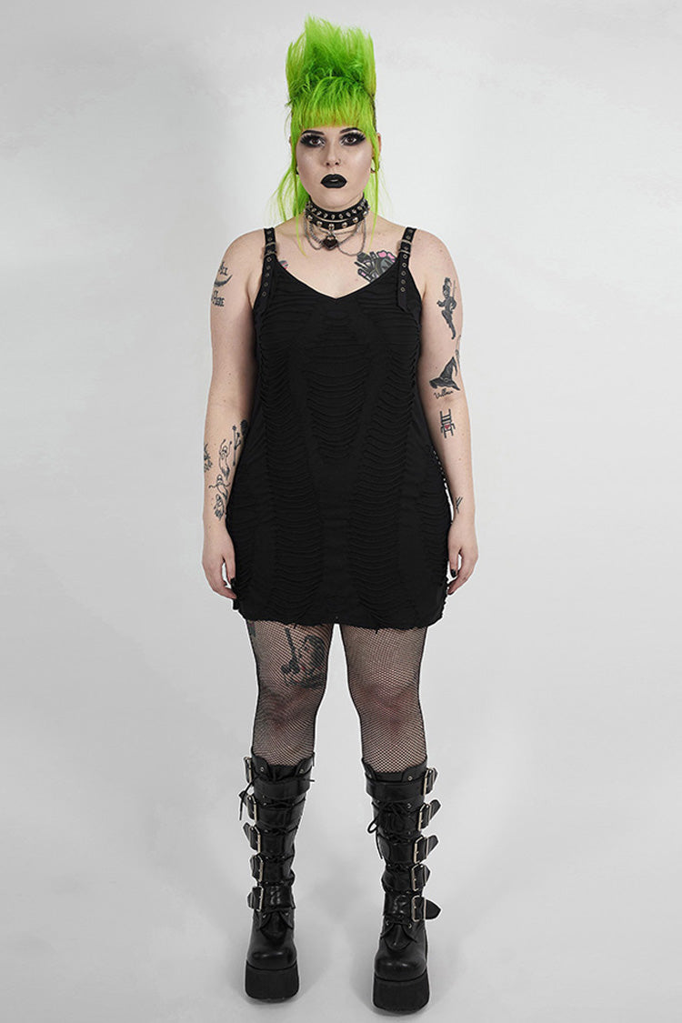 Metal Eyelets Strap Irregular Knit Plus Size Punk Sling Dress