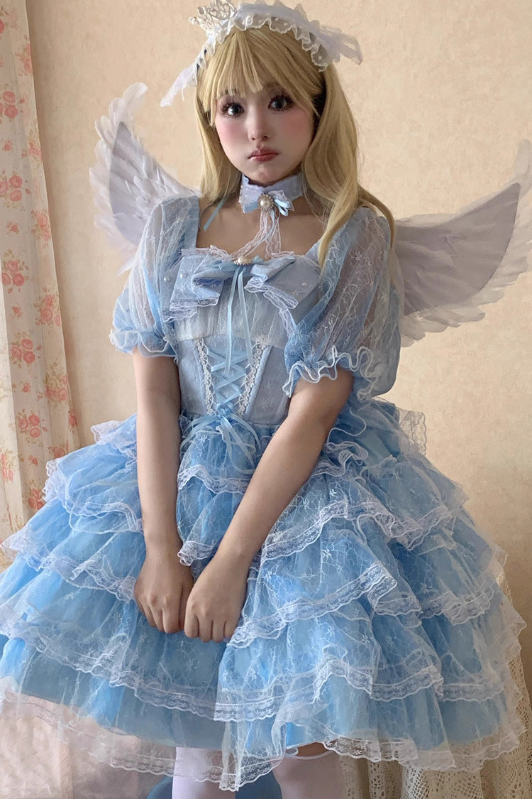 Azure Plus-Size Sweet Hanayome Dress with Layered Ruffles
