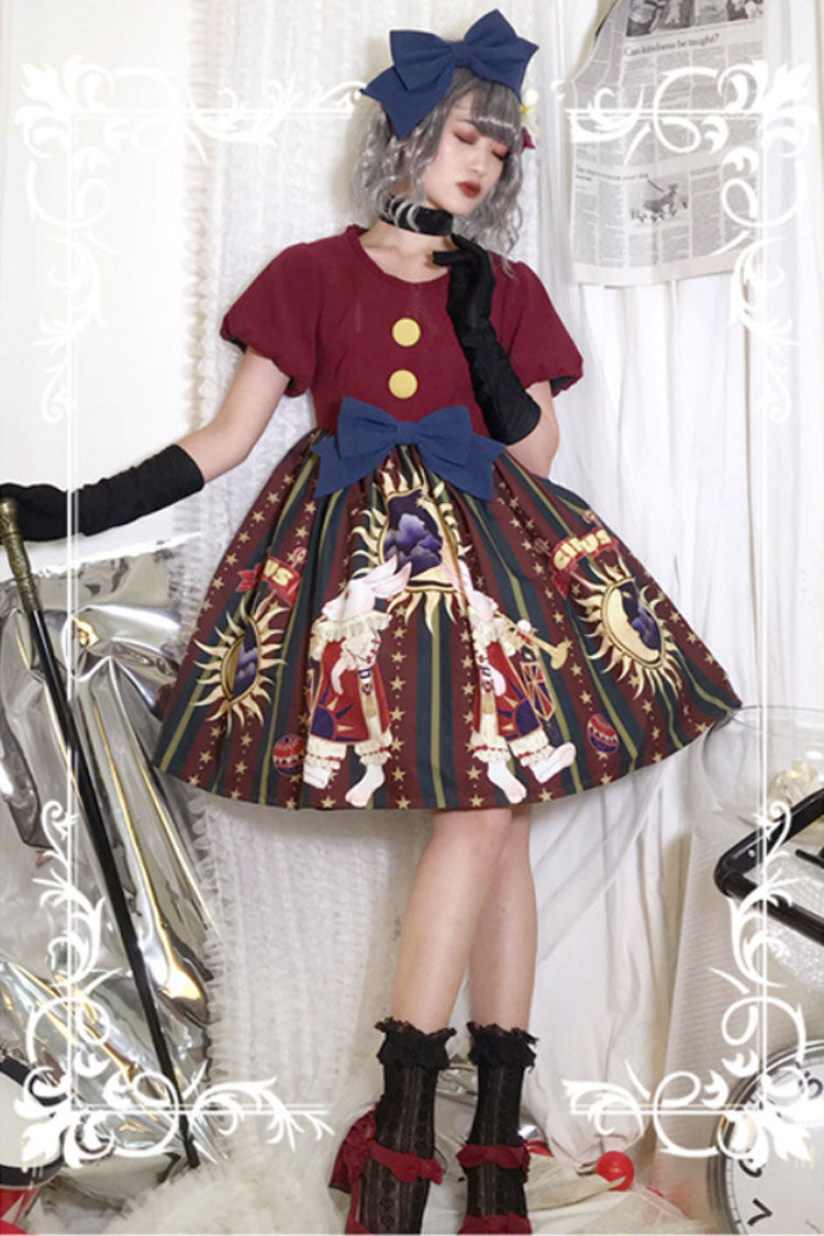 Sweet Lolita OP Dress with Antique Doll Print and Christmas Bowknot - Altfashion Shop