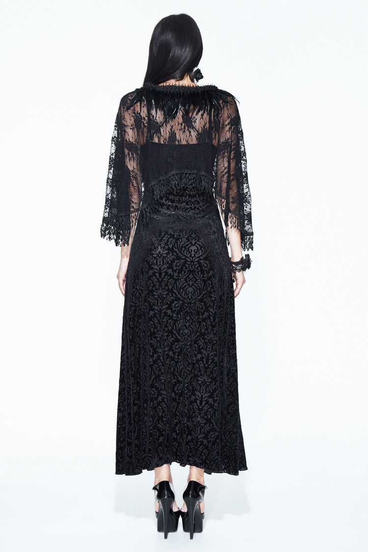 Dark Pattern Velvet Shawl Gothic Slip Dress for Women Lace