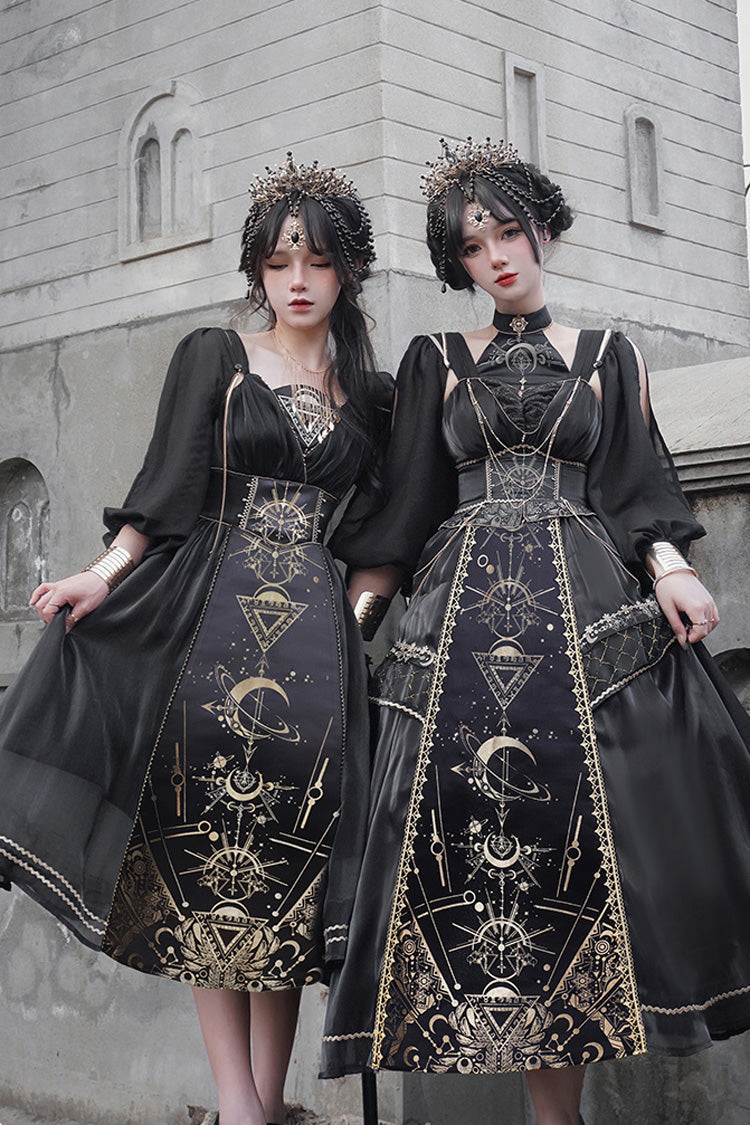 Black Print Ruffle Hot Stamping Gothic Gorgeous JSK Mini Dress