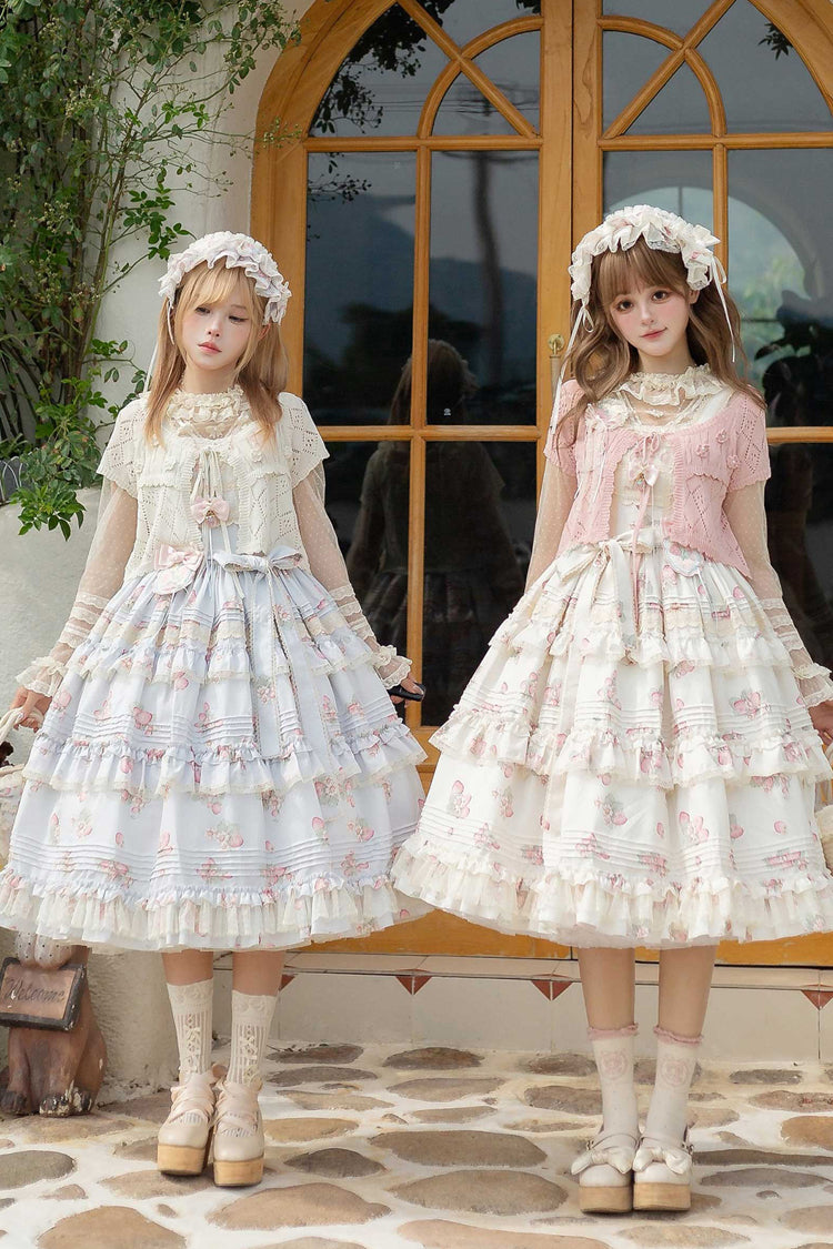 Multi-Layered Ruffled Bow Sweet JSK with Print - Strawberry Garden