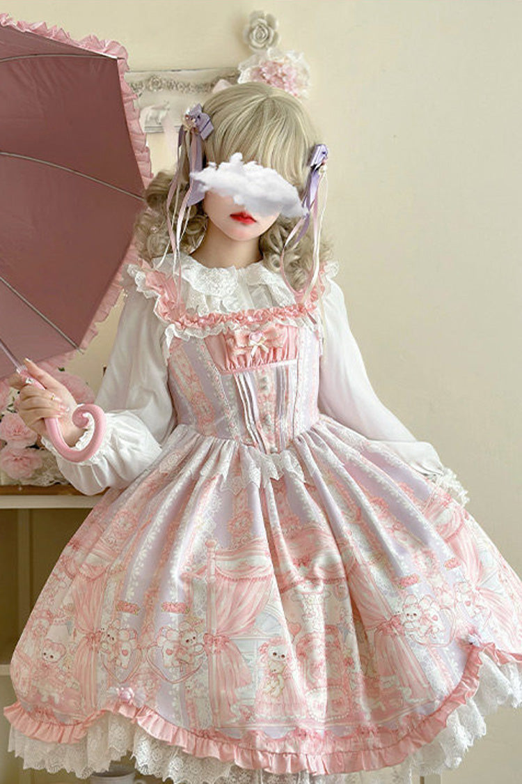 Rose Square Collar Sleeveless Printed Ruffled Lace Sweet Lolita Jumper Dress