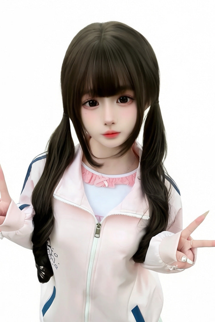 Soft Air Bangs Long Curly Sweet Lolita Twin Tail Wig in Two Colors