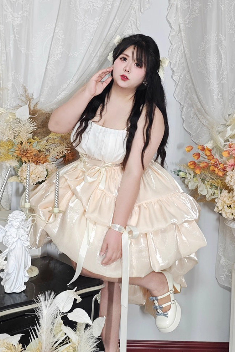 Beige Layered Ruffle Bow Dress