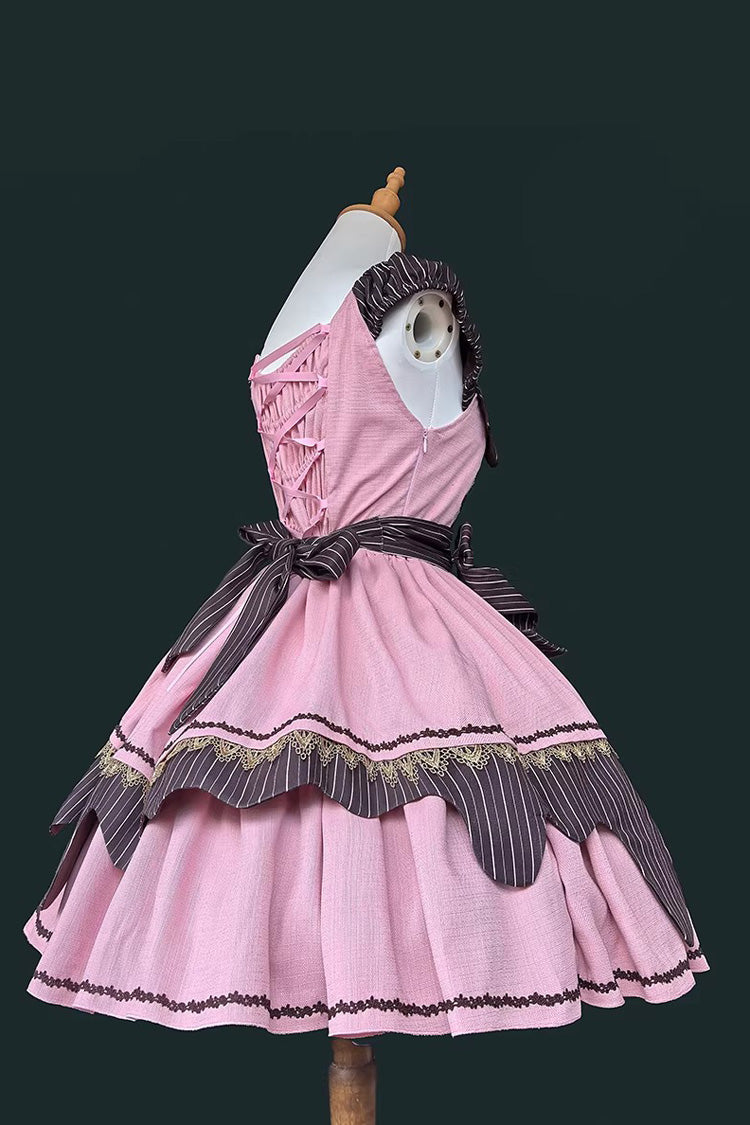 Irregular Sweet Dress with Double-Layered Print and Bow Lace-Up - Strawberry and Mint Chocolate