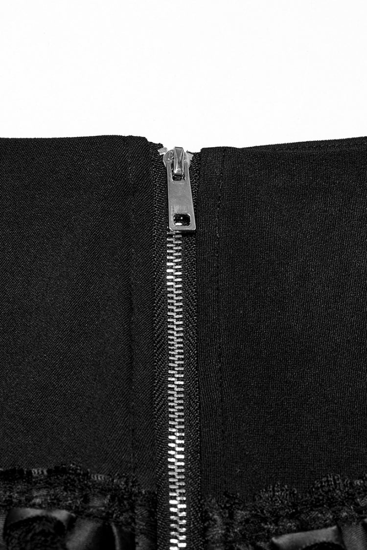 Punk Skirt with Lace-Up and Mesh Panels, Black