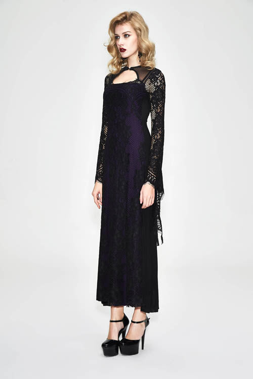 Elegant Lace Flared Long-Sleeve Gothic Dress