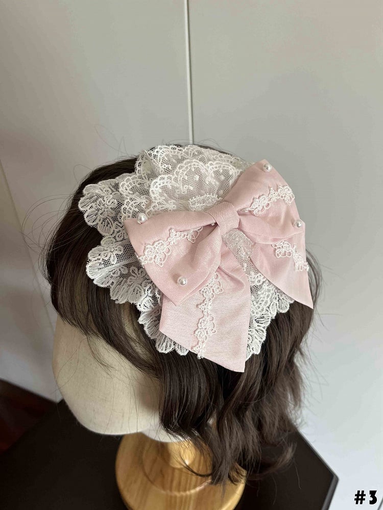 Pink Hairclip White and Bowknot Floral
