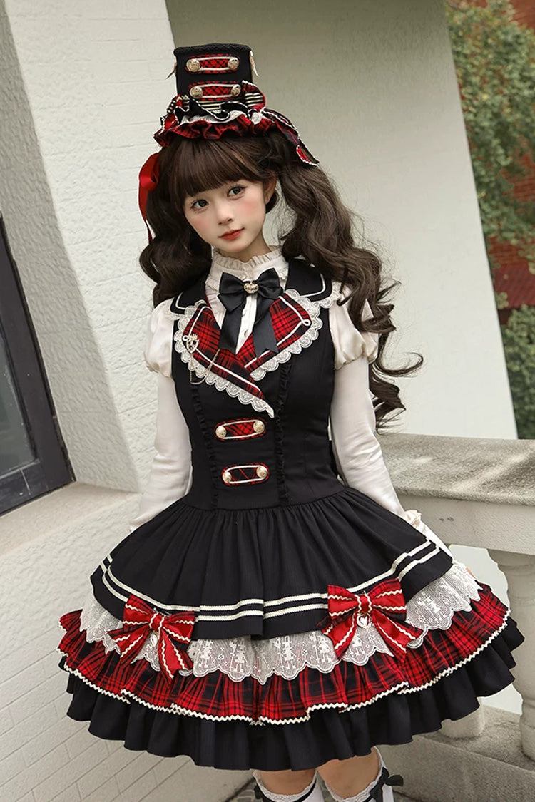 Classic Gothic V-Neck Multi-Layered Printed Ruffled JSK Dress - Honor Guard Gala
