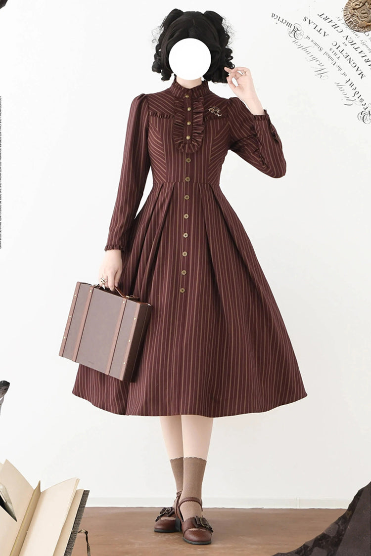 Striped Printed Ruffled Dress - Forest Castle