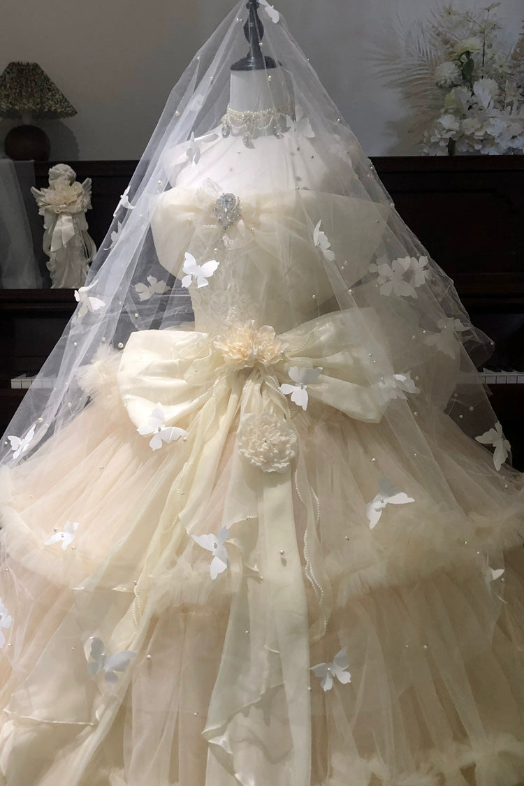 Ivory Sleeveless Layered Hanayome Lace Dress - Pure White Oath