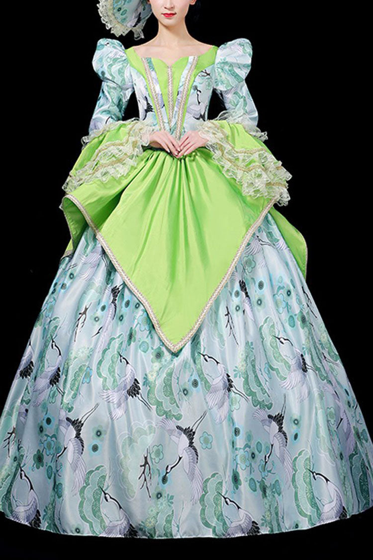 Jade Victorian Prom Lolita with Crane Print and High Waist