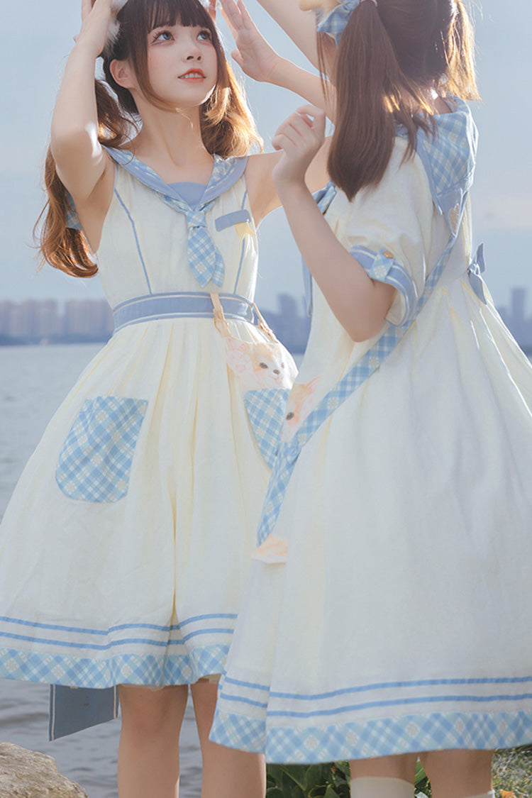 Navy White Cute Animal Printed Princess Sweet Lolita Jumper Dress
