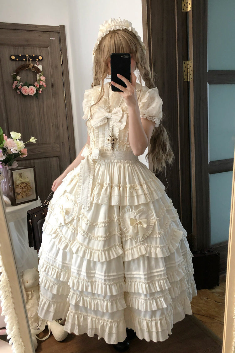 Apricot Sweet Lolita JSK Dress with Multi-Layer Ruffles and Bow Accents