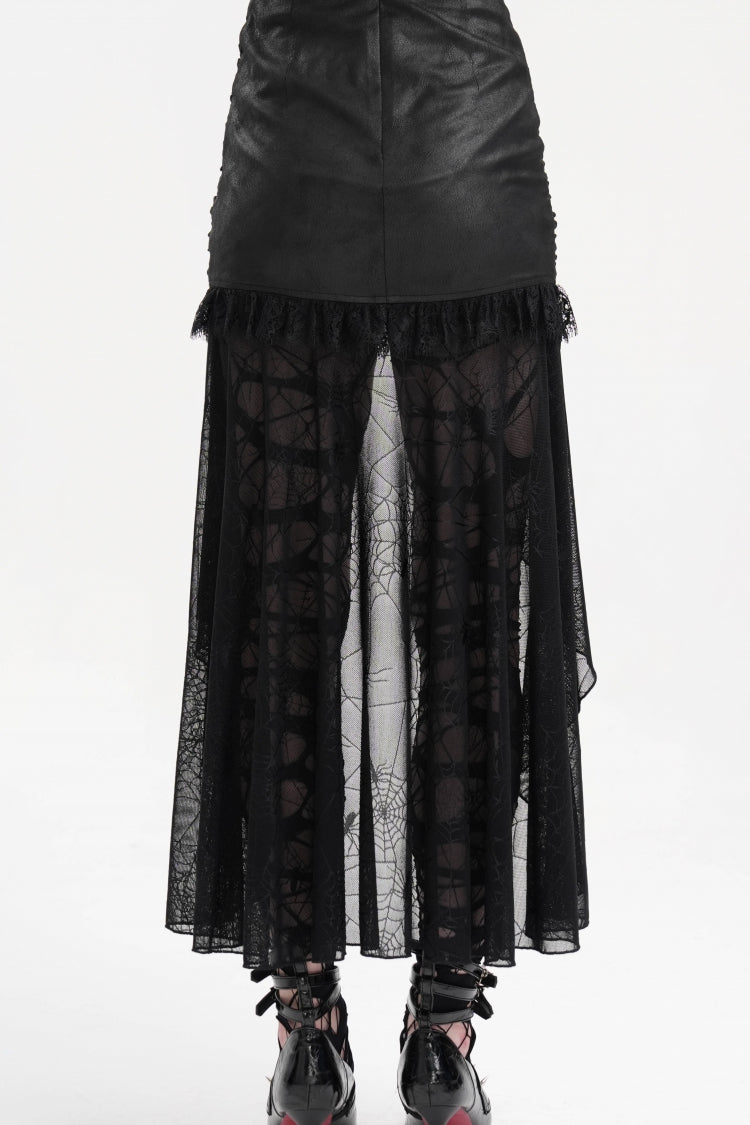 Gothic Skirt with Irregular Hem Lace Chain and Mesh