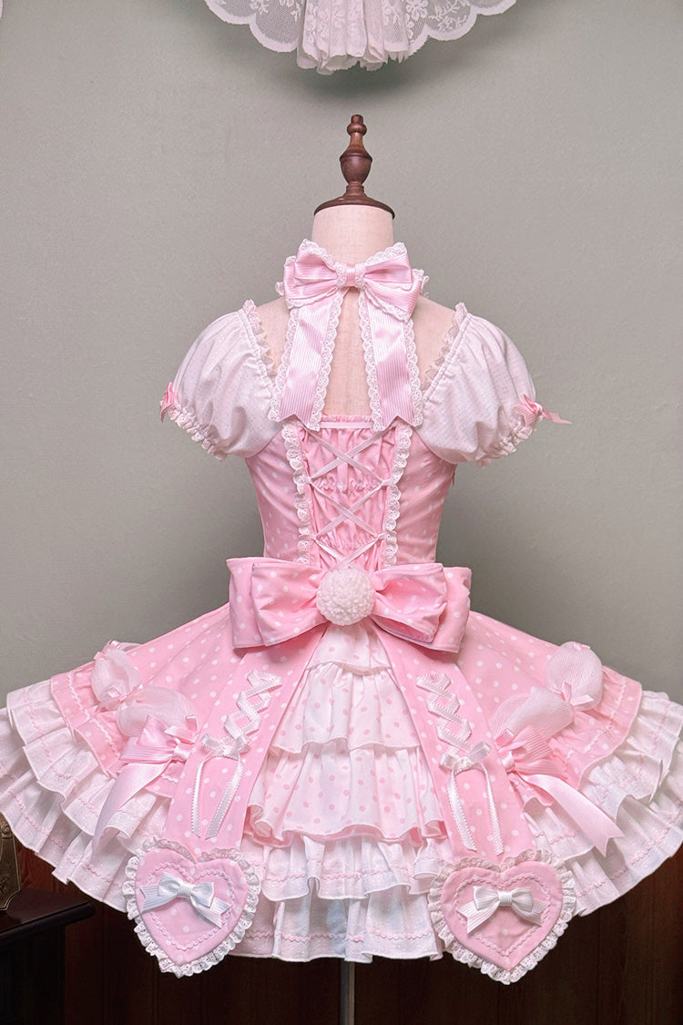 Pink Halter Polka Dot Bow Lace-Up Lolita Gown