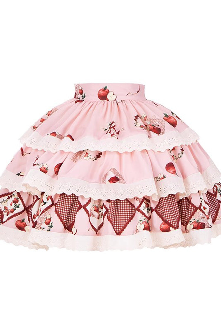 Blush Three-Tier [Apple Orchard] Print Ruffle Embroidered Sweet Lolita Mini Skirt