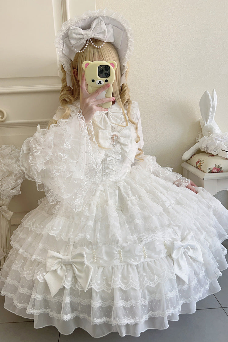 Ivory Sweet Doll Dress with Bowknots and Lace Details - Dream Prologue