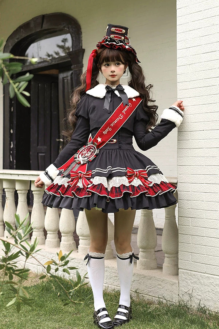 Classic Gothic V-Neck Multi-Layered Printed Ruffled JSK Dress - Honor Guard Gala