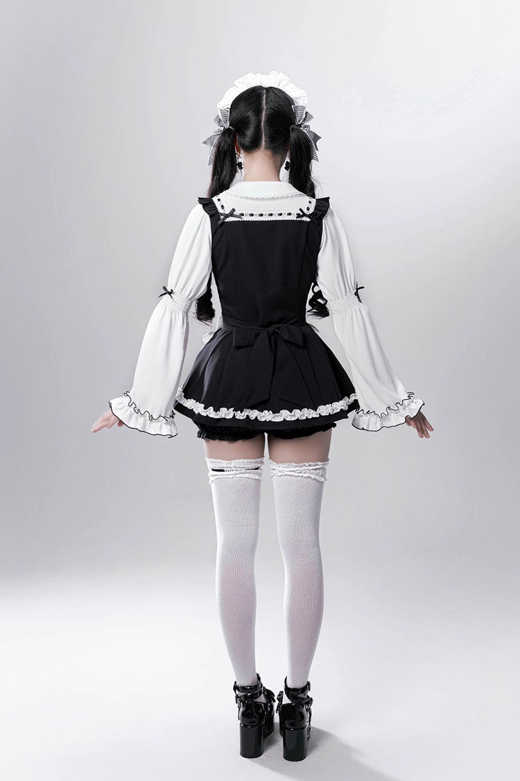 Maid-Style Jirai Kei Dress with Detachable Apron and Ruffle Bow