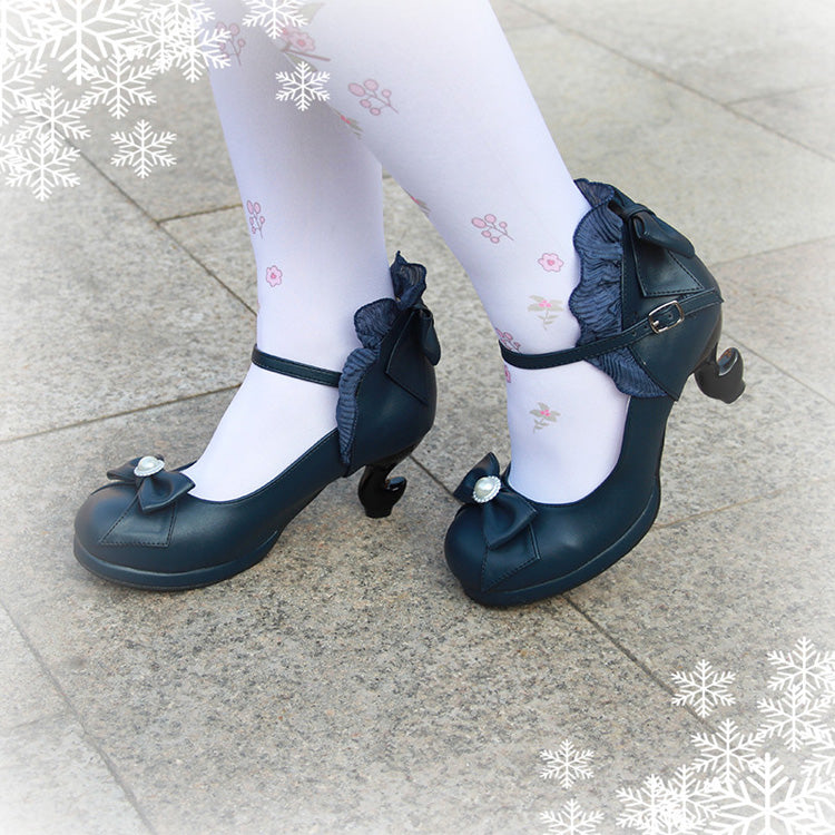 Ribbon-Strap Ruffle PU Girly Lolita Pumps - Multiple Shades
