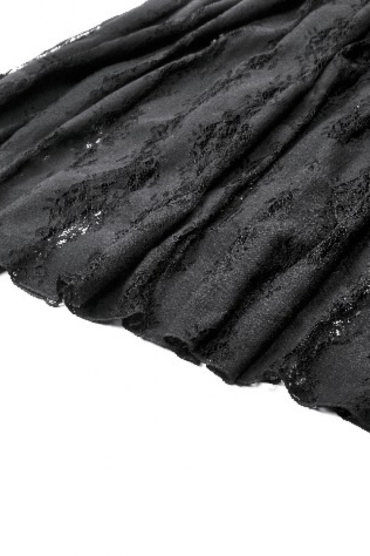 Gothic Velvet Long Skirt with Lace and Lace-Up, Black