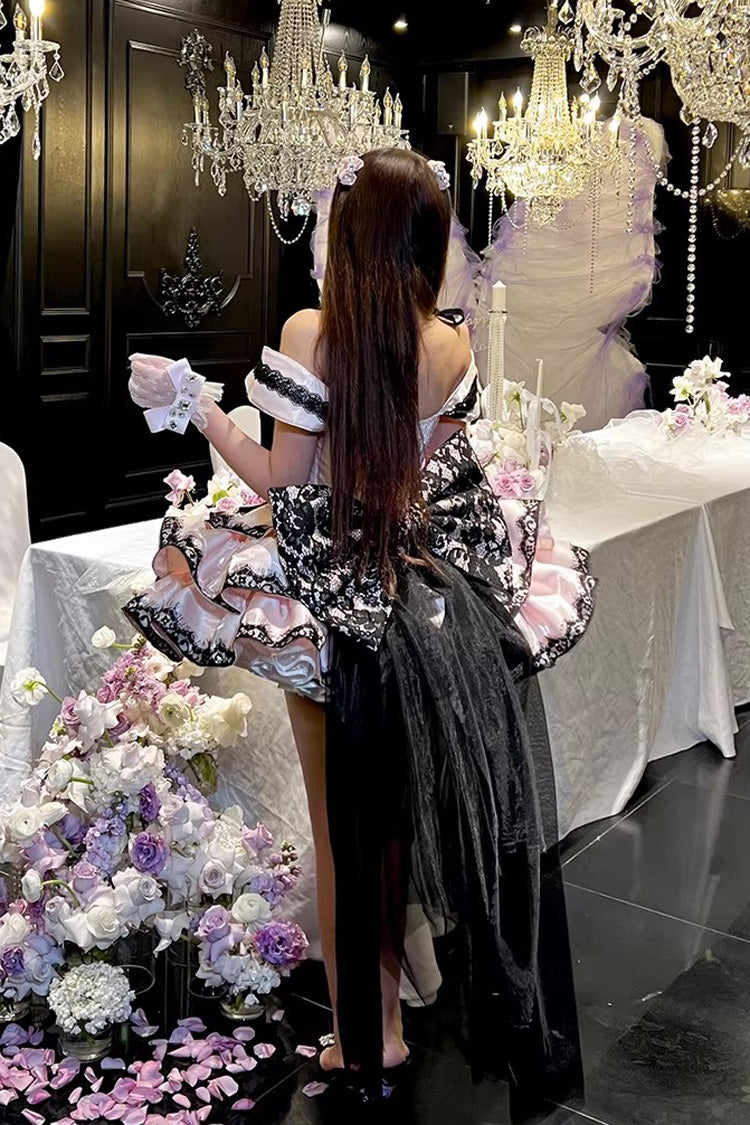 Sweet Lolita JSK Dress with Ruffled Lace and Lace-Up Back - Pink