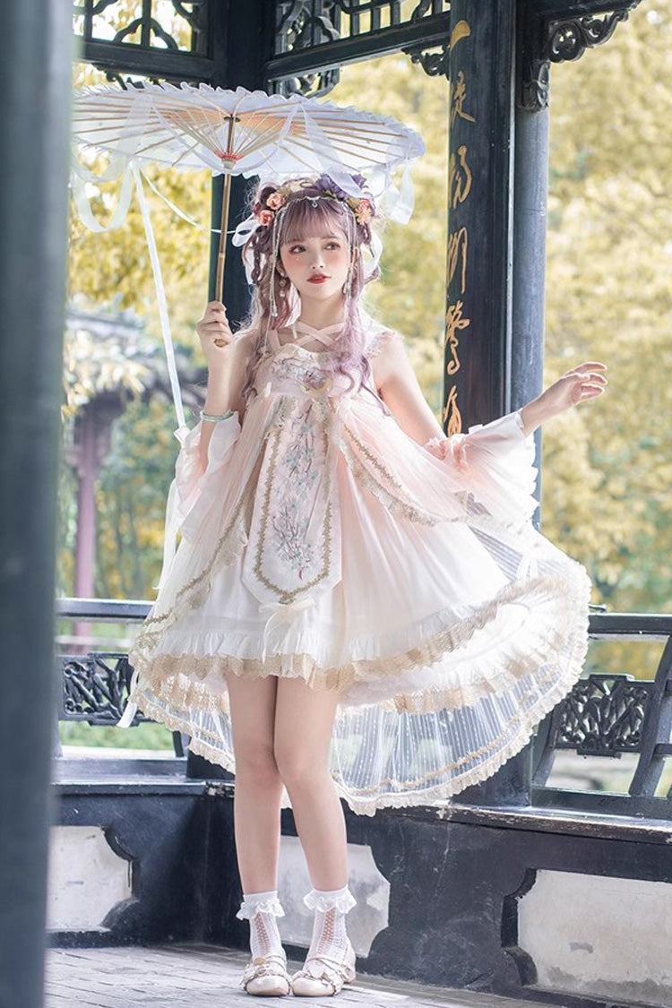 Blush Sleeveless Embroidered Ruffle Chinese-Style Princess Sweet JSK Dress
