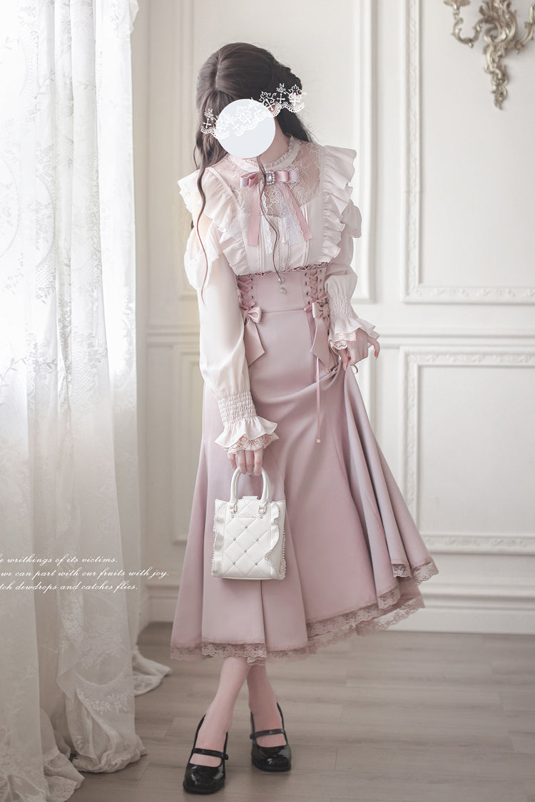 Pink Ruffle Slim Elegant Fishtail Skirt Dress - Sweet Lolita