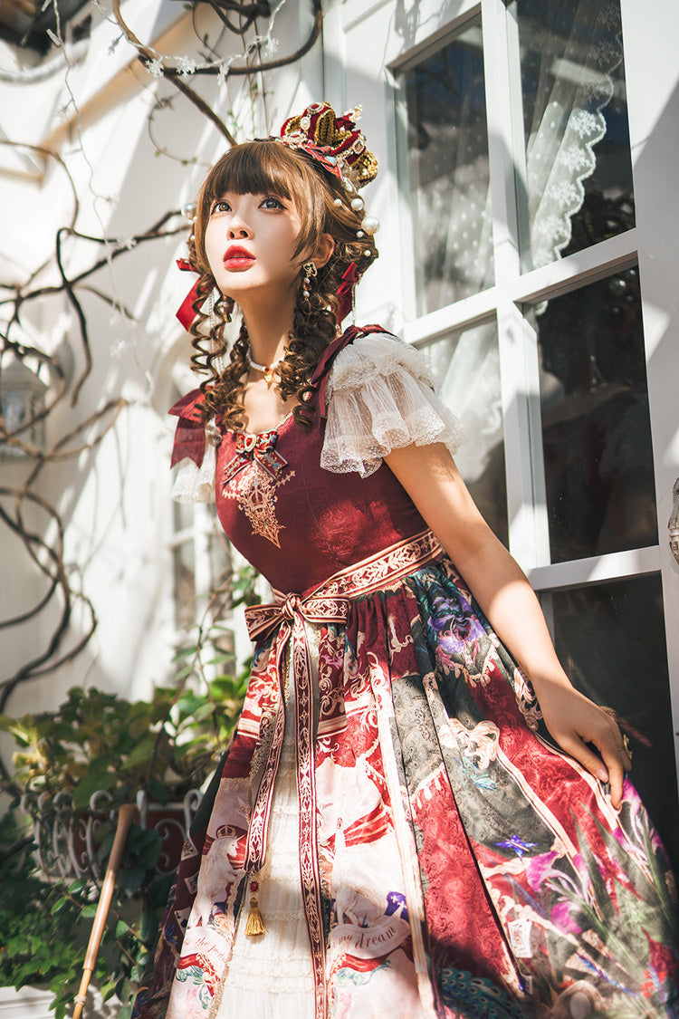 Red Kaleidoscope of Dreams Flying Sleeve Print Embroidery Cardigan Bow Classic Vintage Gorgeous Lolita