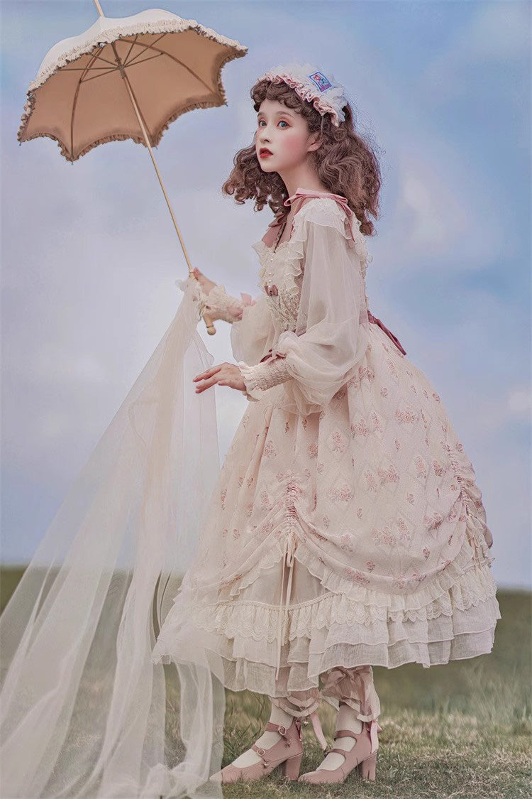 Ivory Letter Print Ruffle Bowknot Casual Elegant Lolita Dress
