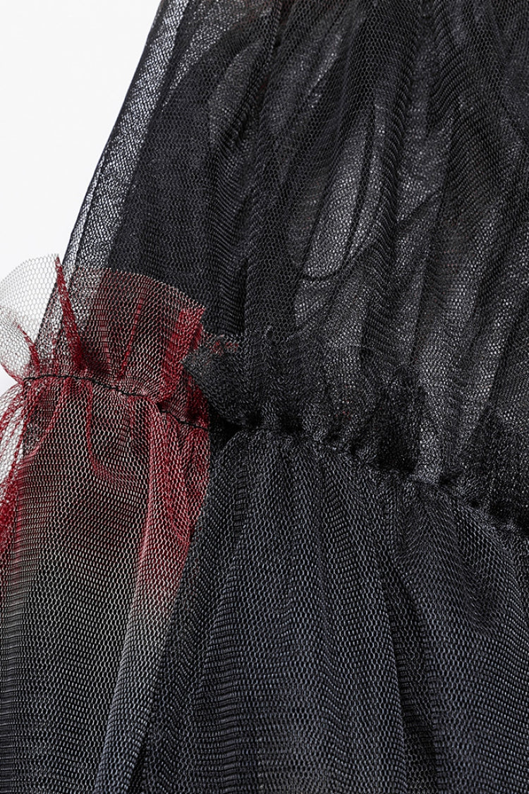 Steampunk Mesh Buckle Long Overskirt with Ruffles - Three Colors